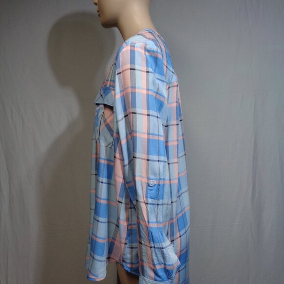 ANA pastel blue and pink plaid button up top - Picture 3 of 6